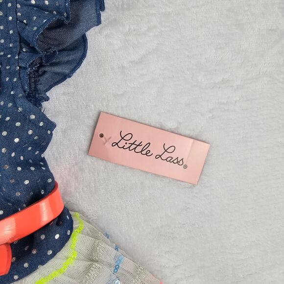 Girls Size 6 Party Dress Little Lass Polka Dot Top Striped Tulle BELT FLAW - NEW - Picture 8 of 11